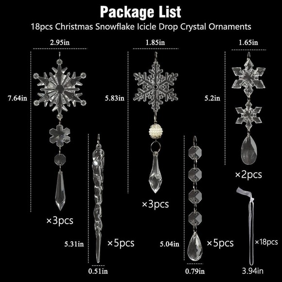 18pcs Crystal Acrylic Snowflake Drop Christmas ornaments Tree Decoration - Picture 3 of 5
